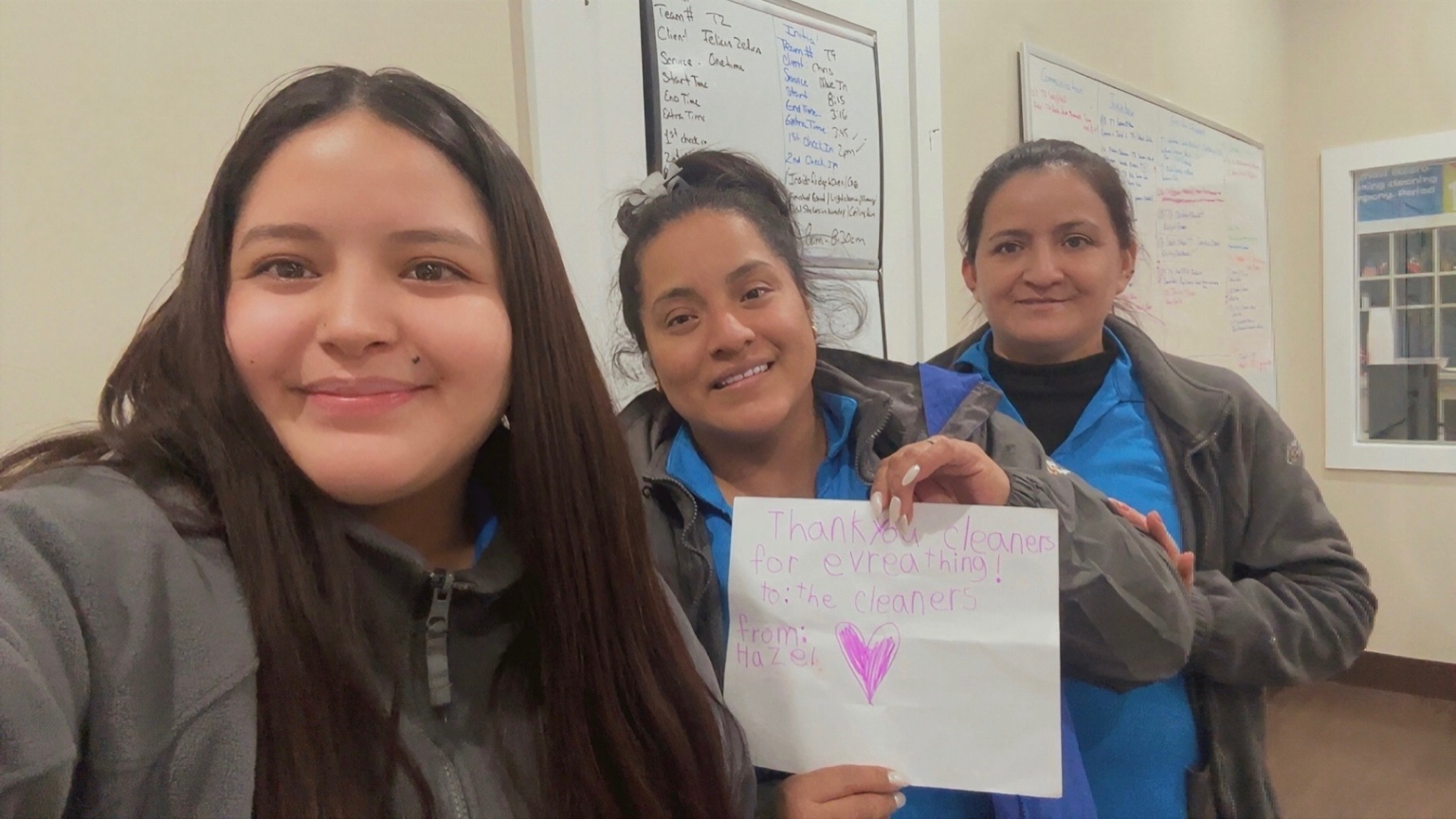 customers daughter gives our team a pink crayon thank you.